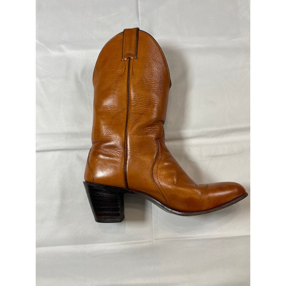 VTG Justin Tan Leather Western Cowboy Boots Pointed Toe Stacked Womens Heel  8 - Picture 4 of 12